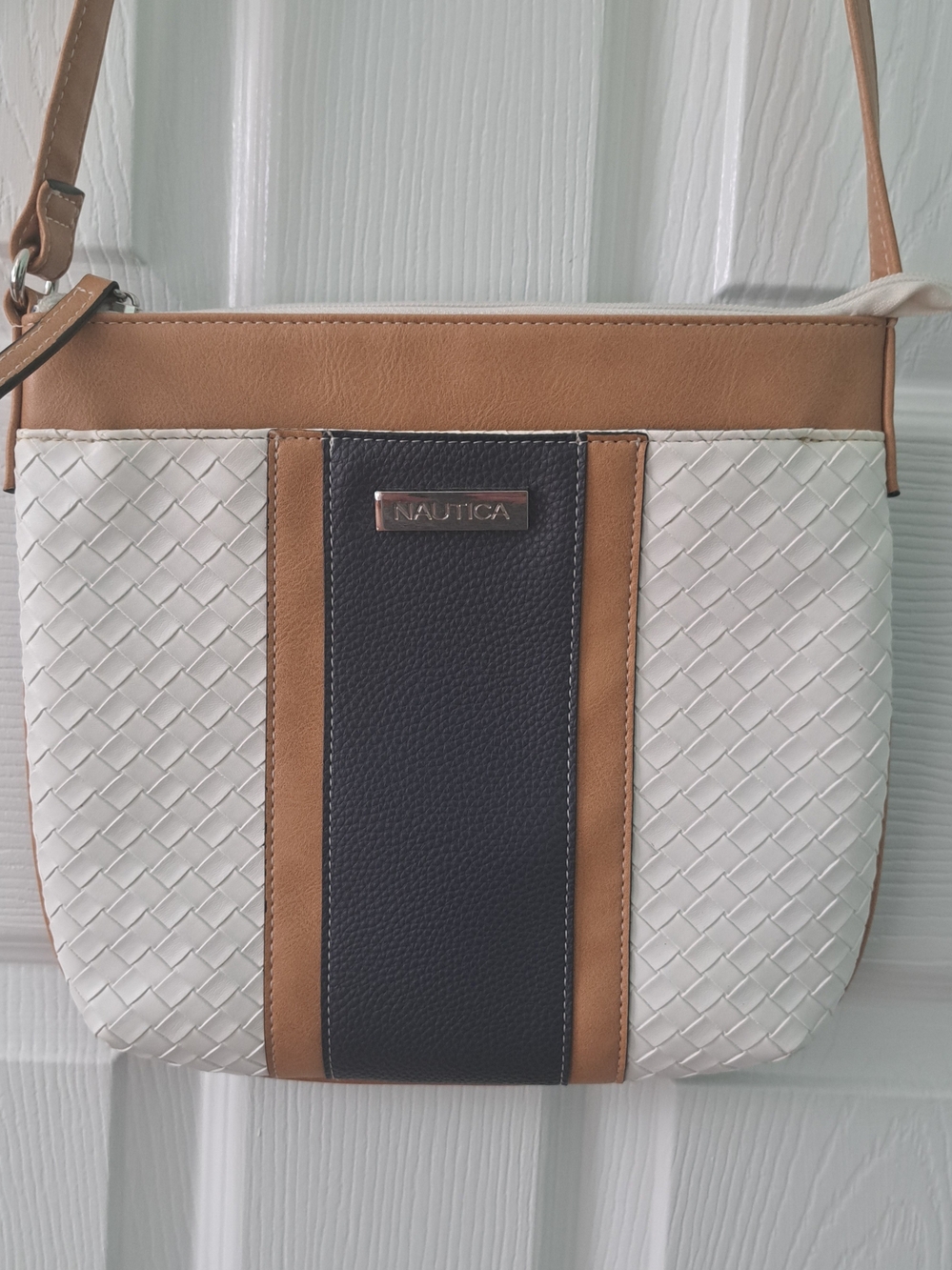 Nautica Women's White, Tan & Navy Woven Crossbody Bag
